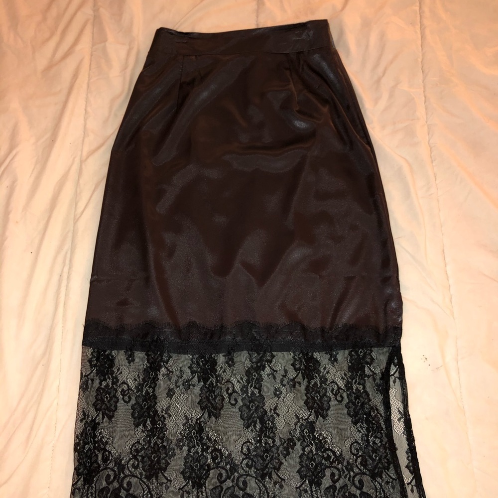 black slip skirt with lace slit bottom